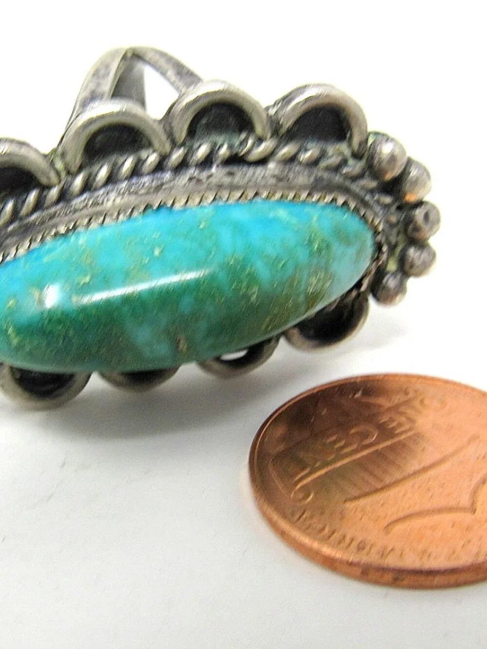 Navajo Green Turquoise Sterling Silver Ring Size 6 3/4 Vintage 1 in Long Stone
